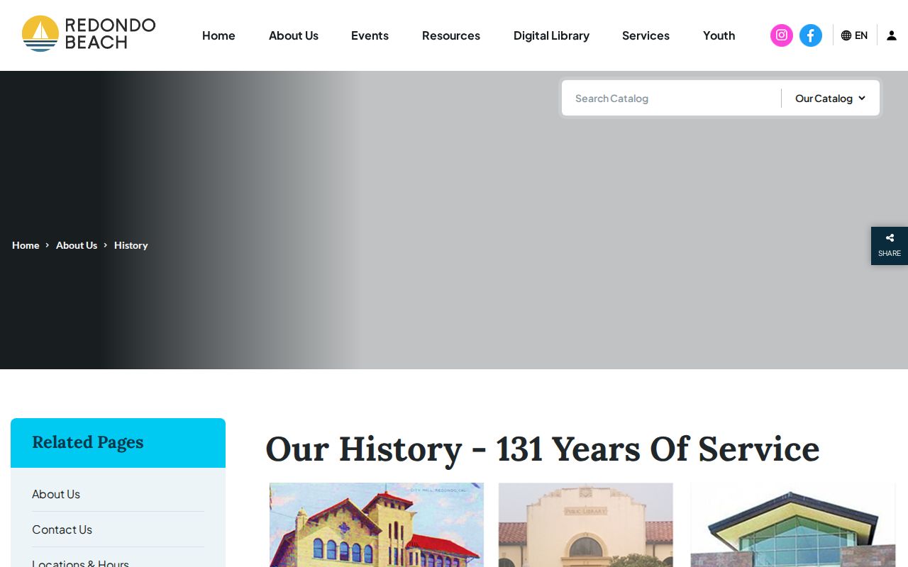 Redondo Beach city directory view of the public library history and archive route