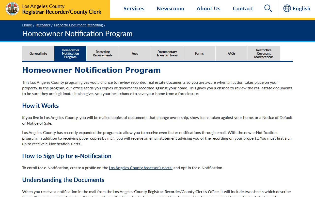 Redondo Beach previous residents property notification program