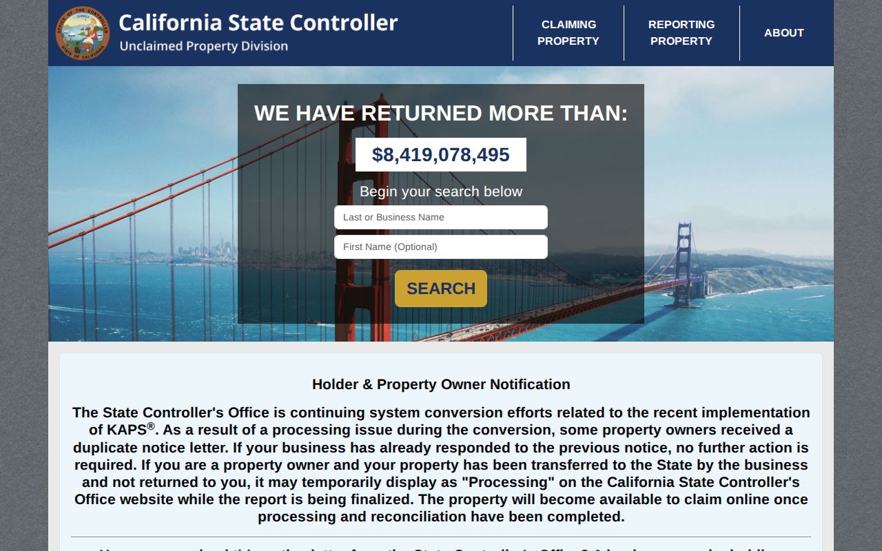 Redondo Beach resident lookup California unclaimed property search