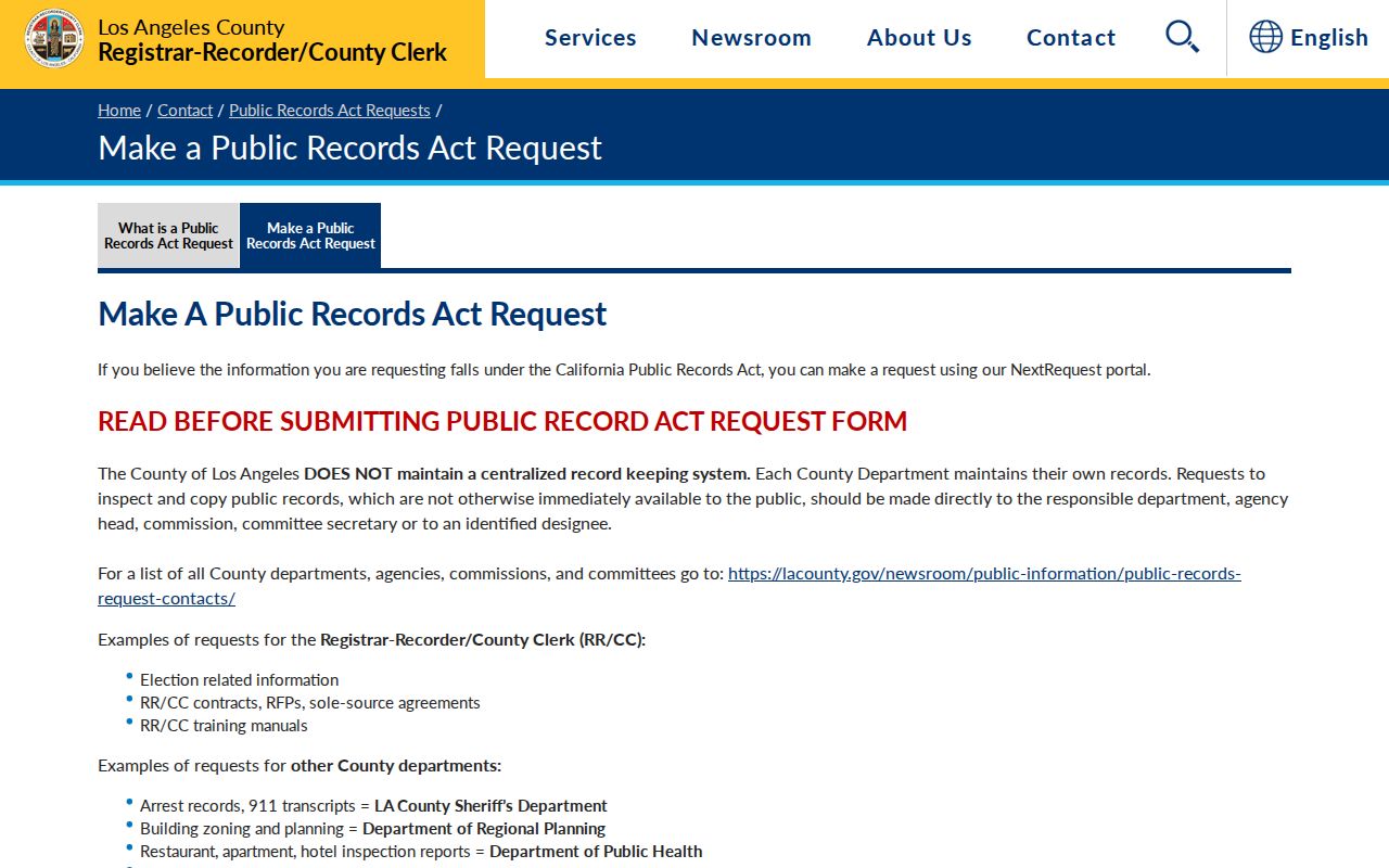 Redondo Beach street directory view of the county public records request route
